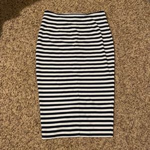 Navy and Off White stripe cotton pencil skirt